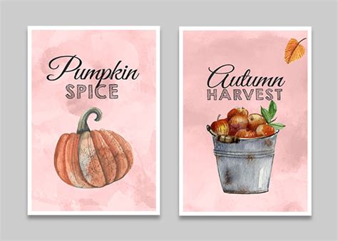 Autumn Greeting Cards 8 Printable Designs In Pastel Watercolor Style
