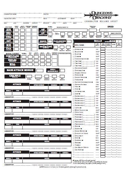 Dandd 35 Character Sheet Pdf Files Dungeons And Dragons Character