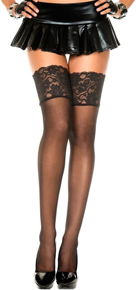 Amazon Com Sheer Thigh High Stocking Hosiery Big Lace Tops 4 COLORS
