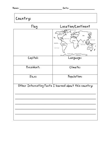 Country Fact Sheet Blank Teaching Resources