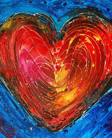 Heart Painting Abstract Art Red Yellow Blue Pink Orange