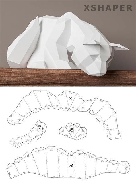 Papercraft Cat 3d Origami Pdf Template Animal Pet Paper Model In