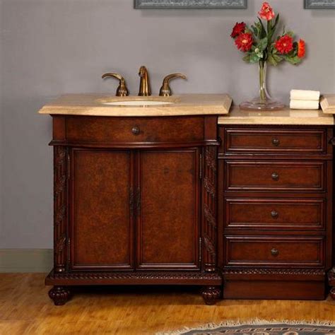 Rejuvenation's bathroom vanities feature classic american style. Silkroad Exclusive 52-in Red Mahogany Single Sink Bathroom Vanity with Travertine Top at Lowes.com