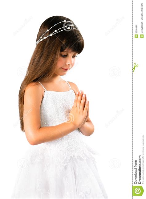 Beautiful Little Girl Praying On White Stock Image Image