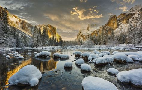 Wallpaper Snow Mountains Lake Stones Usa Yosemite Images For