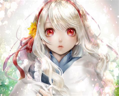 Anime Original Yellow Flower Girl White Hair