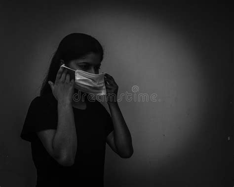 Girl Wearing Mask Covid 19 Pandemic Copy Space Stock Image Image Of