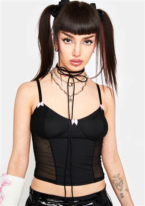 v neck mesh paneling corset top with bows black dolls kill