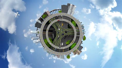 Architecture Modern Building Clouds Panoramic Sphere Road Car