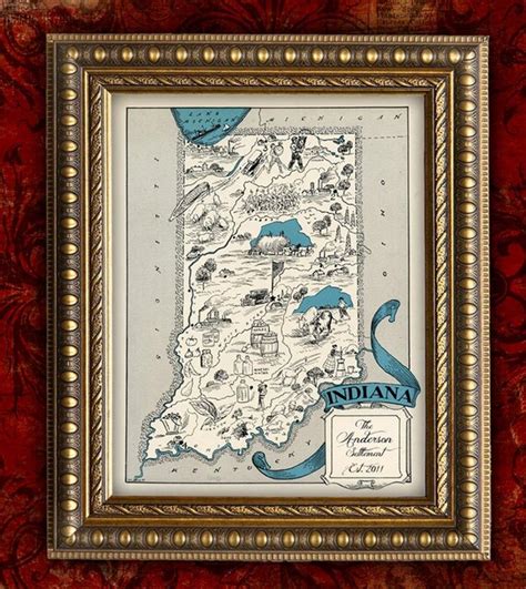 Indiana Custom Map Art Print Vintage Map Retro Personalized