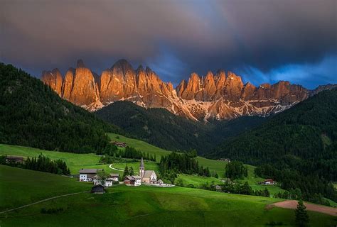 Hd Wallpaper Forest Mountains Meadow Italy Church The Dolomites