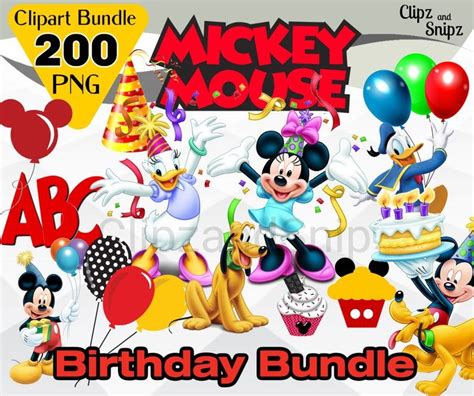 Mickey Mouse Birthday Png Clipart Instant Digital Download Png Etsy