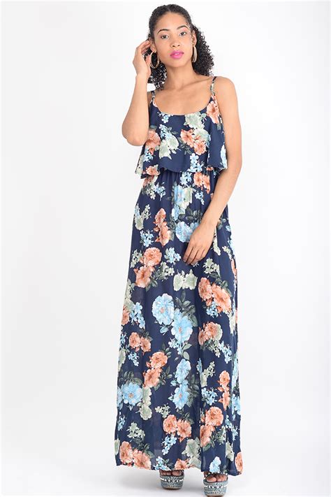 Stylish Navy Blue Floral Maxi Dress Stylish Dresses