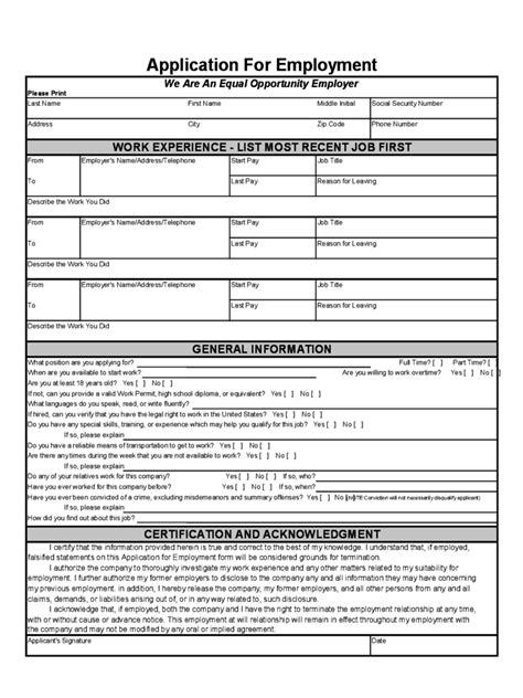 Job Application Template Word Document