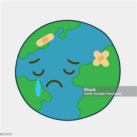 Sad Crying Earth Get Sick Of Planet Earth With Patches And Bandages