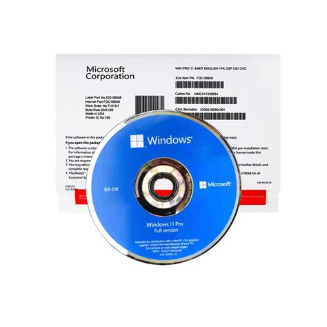Microsoft Windows 11 Professional Dvd X64 Bit With Key Coa Label