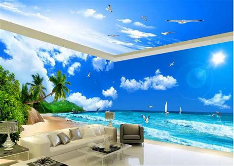 Wallpapers For Living Room Seaview Beach Coconut Tree Theme Space Home