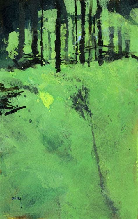 Semi Abstract Landscape Original Painting Green Heart Abstract Art