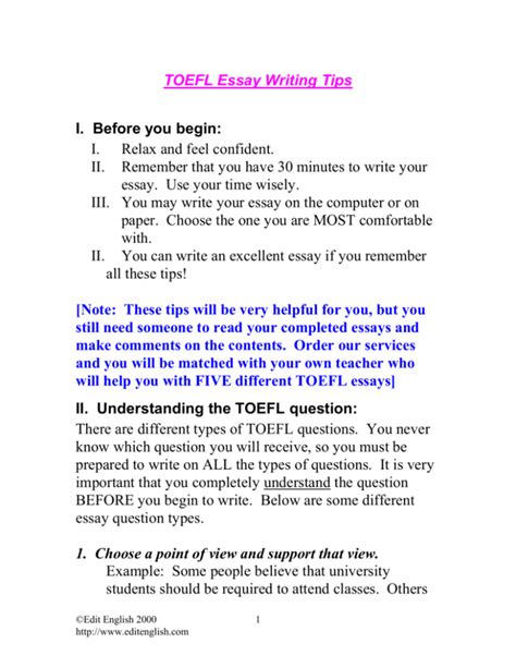 Toefl Essay Writing Tips