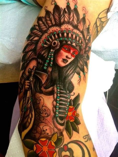 old cartoon style multicolored seductive indian woman tattoo on biceps tattooimages