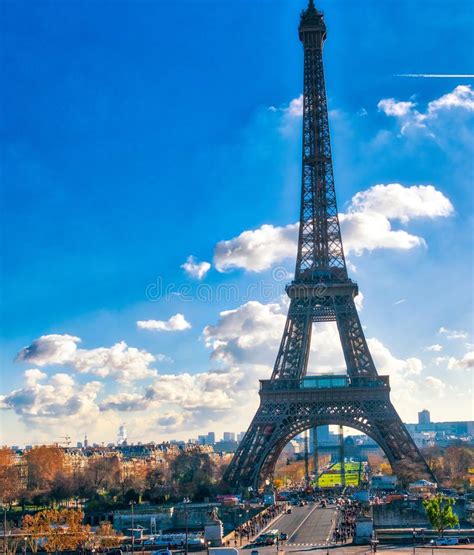 The Eiffel Tower In Paris On A Beautiful Sunny Day View From Tr Stock