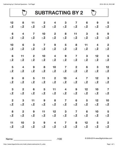 Subtraction using vedic math sutra all from 9 and last from 10, answer reduce by 1. Subtracting by 2. Subtraction math worksheets with 6 different styles to choose from. | Math ...