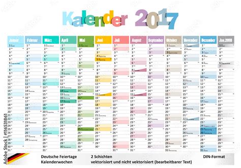 Kalender 2017 Mit Deutschen Feiertagen Und Kws Stock Vektorgrafik