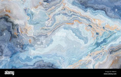 Blue Marble Pattern With Curly Grey And Gold Inclusions Abstract