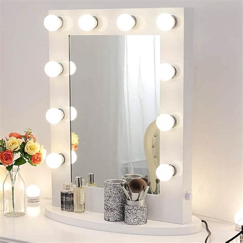 Chende Gloss White Makeup Vanity Mirror With Lights Hollywood Lighted Mirror With Led Bulbs