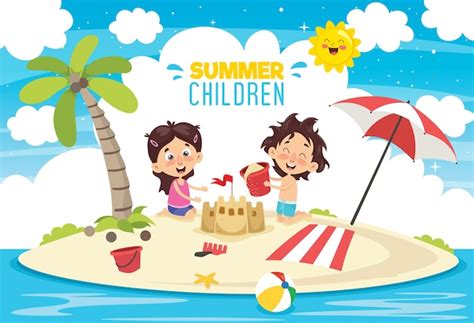 Vector Ilustración De Verano Niños Vector Premium