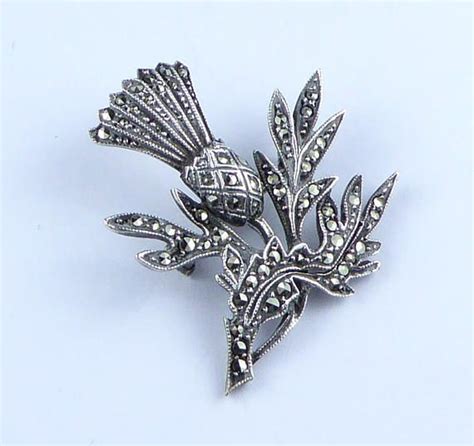 Scottish Silver And Marcasite Thistle Brooch Thistle Marcasite Symbols Brooch Etsy Uk
