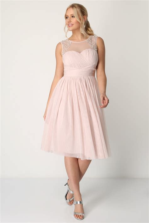 Bead Embellished Knee Length Dress In Light Pink Roman Originals Uk