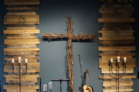 Sanctuary With Pallets Church Stage Design Church Decor Stage Backdrop