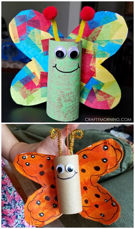 Cardboard Tube Butterfly Kids Craft Spring Crafts Preschool