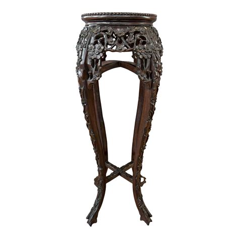 Tall 19th Century Chinese Carved Rosewood And Marble Plant Stand Chairish