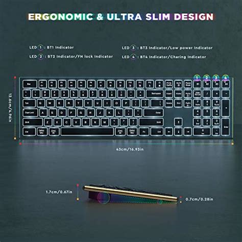 Seenda Backlit Wireless Keyboard Multi Device Ultra Slim Rechargeable