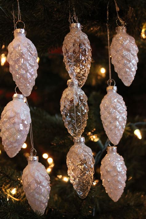 GLASS PINECONE CLUSTER Assorted Glittered Glass Pinecone cluster adds elegance to your ...