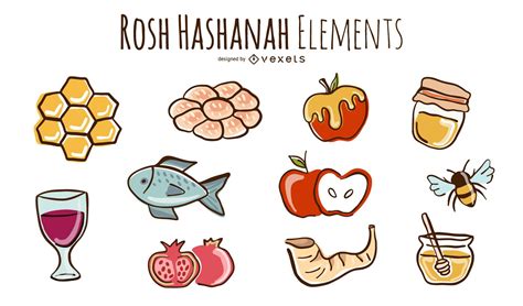 Rosh Hashanah Elements Set Vector Download