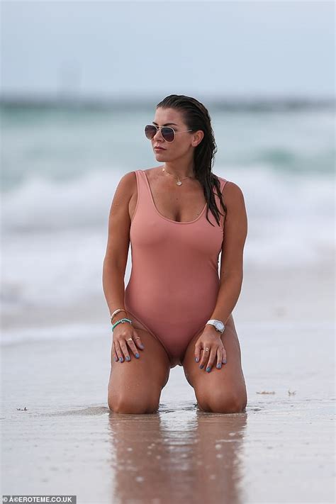 Imogen Thomas Flatters Her Curves In Nude Coloured Swimsuit In Miami