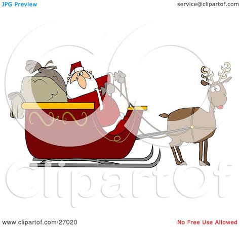 Clipart Illustration Of Rudolph The Red Nosed Reindeer Pulling Santa
