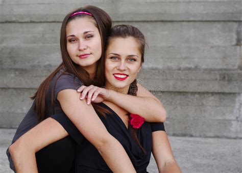 Two Beautiful Girls Hugging Stock Photo Image Of Leggings Adult