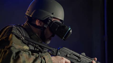 soldier in military uniform using vr glasses for combat simulation training stock video footage