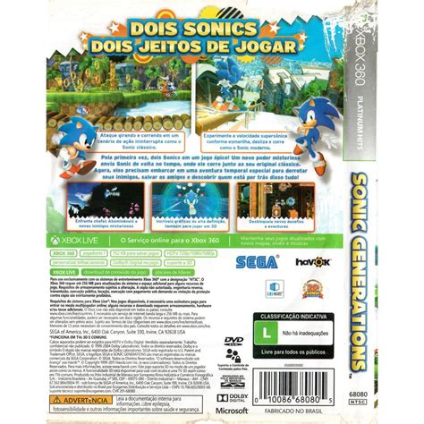 Sonic Generations Xbox 360 1 Com Detalhe Arena Games Loja Geek