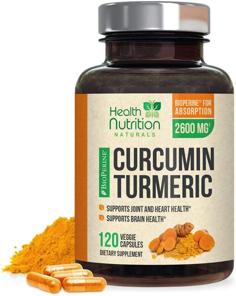 curcumin turmeric 95 curcuminoids with bioperine black pepper 2600mg 120 ct