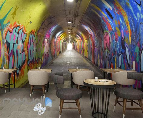 3d Graffiti Tunnel Buniess Office Wall Murals Wallpaper Wall Art Decal