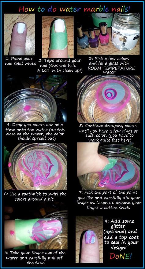 Simple Step By Step On How To Do Beautiful Water Marble Nails Water Marble Nails Marble