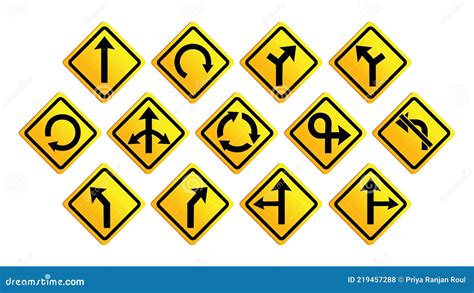 Road Signs Chart And Traffic Signal Vector Sets Stock Vector