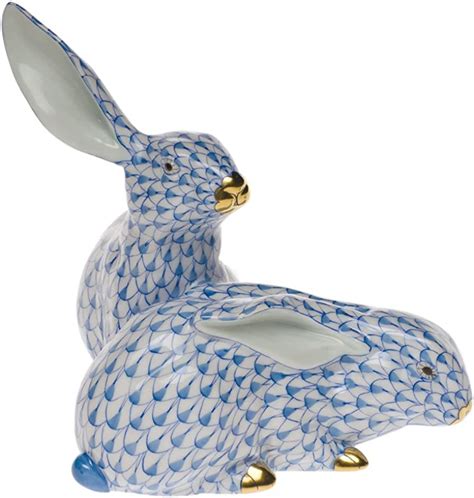 85％以上節約 輸入市場オンラインストアherend Bunny Rabbit Pair Porcelain Figurine Blue