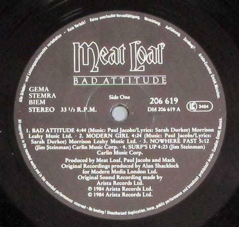 Meat Loaf Bad Attitude American Rock Pop Vinyl Album Gallery