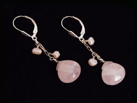 Dusty Pink Rose Quartz Earrings In Sterling Silver Or 14k Gold Etsy